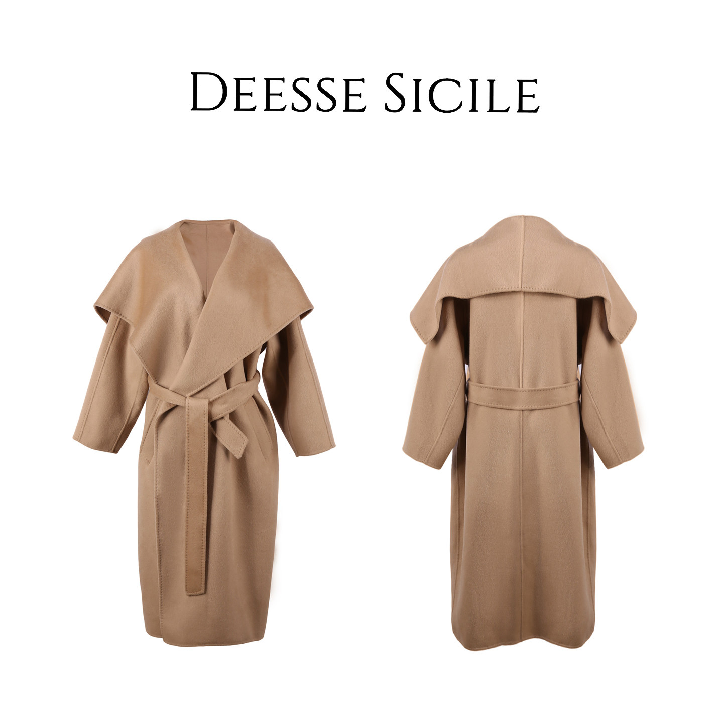 Deessesicile千金韩系大翻领驼色双面羊毛外套系带收腰长款大衣女,女装/女士精品,毛呢外套,淘宝优惠券,粉丝福利购,淘宝优惠卷
