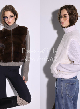Deessesicile Lp奢华老钱风水貂毛拼针织立领拉链夹克皮草外套