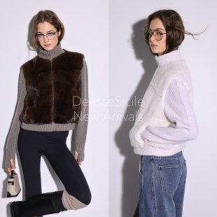 Deessesicile Lp奢华老钱风水貂毛拼针织立领拉链夹克皮草外套