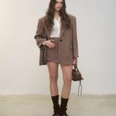 外套半身裙套装 Deessesicile 绅士老钱风100%羊毛棕色宽松西装 女