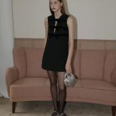 饰年会礼服小黑裙无袖 DeesseSicile 千金丝绒蝴蝶结装 A字连衣裙女