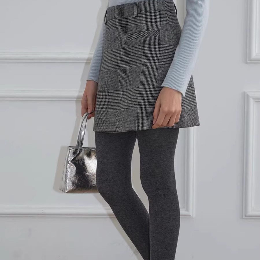 Deessesicile 格雷系灰色复古格纹羊毛呢西装短裙A字半身裙女秋冬