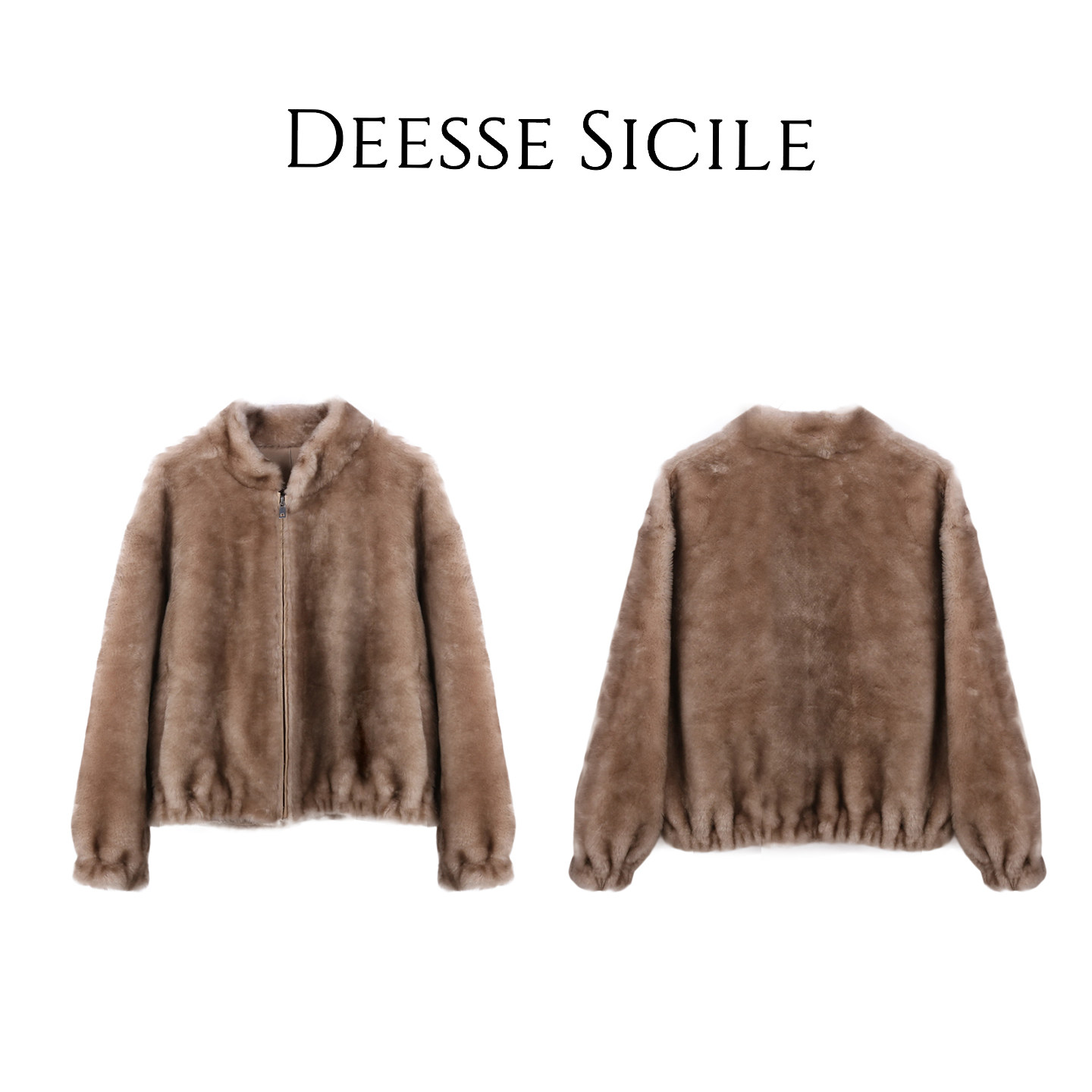 Deessesicile 1澳洲美利奴羊皮毛一体双色晕染拉链小立领皮草外套