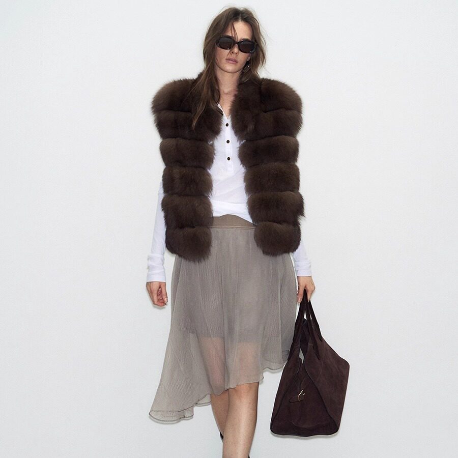 巧克力紫貂色狐狸毛皮草马甲女