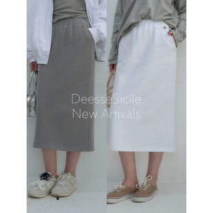 DeesseSicile 简约日常金属小标直筒卫裙女休闲百搭中长半身裙女