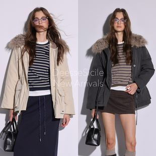 Deessesicile都市户外机能可拆卸羊毛翻领鸭绒派克服工装 羽绒服女