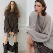 Deessesicile温柔松弛知识分子马海毛毛衣简约通勤圆领套头针织衫