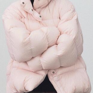 DeesseSicile 浅粉色90白鸭绒空气云朵面包羽绒服秋冬高暖外套女