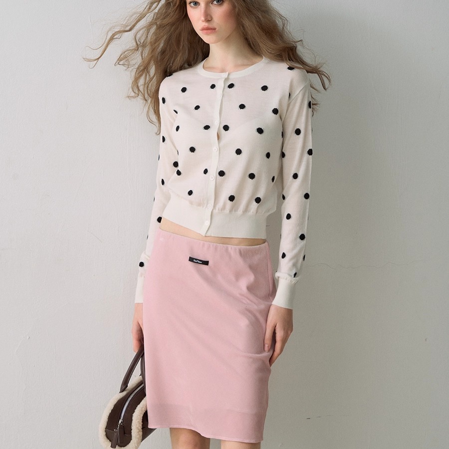 法式波点绵羊毛圆领针织开衫