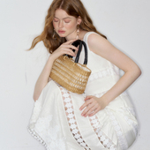 DeesseSicile 地中海假日白色亚麻钩花吊带鱼尾裙波嬉风连衣裙女