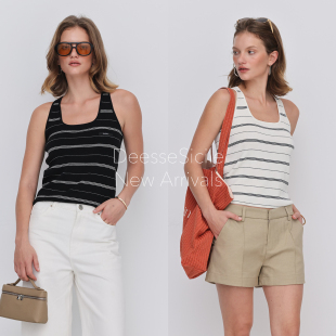 Deessesicile航海度假风条纹无袖 吊带上衣U领百搭显瘦针织背心女