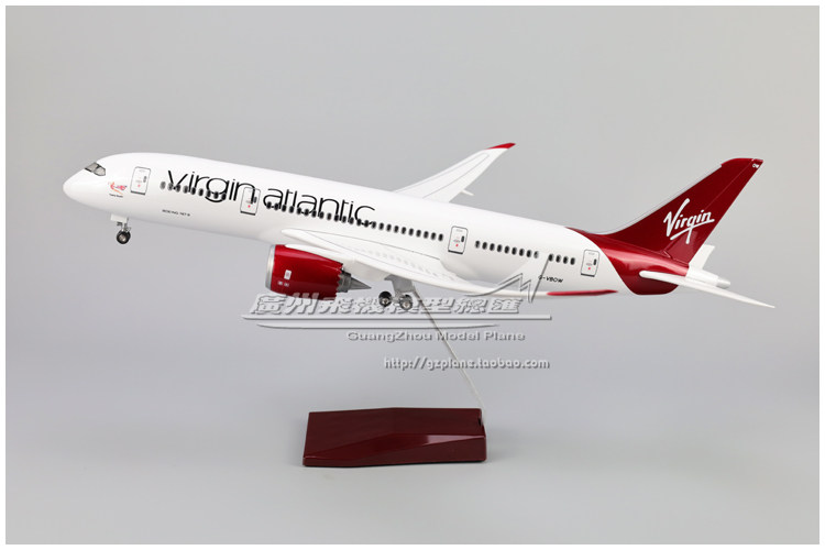 英国维珍航空B787 感应LED灯起落架ABS拼装仿真客机飞机模型 43cm