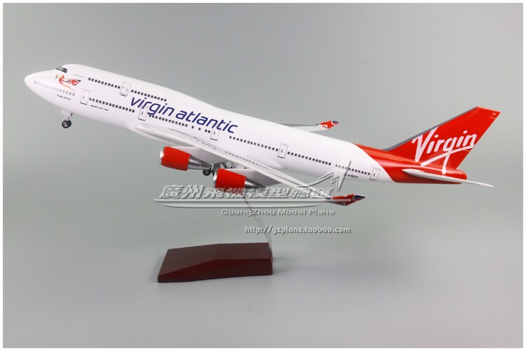 维珍航空波音B747-400感应LED灯起落架ABS仿真树脂飞机模型1:150