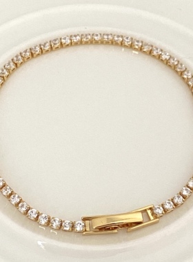 日韩闪钻锆石黄铜镀金表扣手链简约时尚细巧叠带细链百搭女神气质