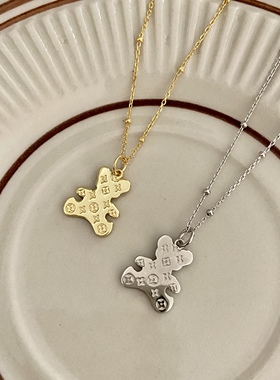 日韩925纯银小熊印花项链INS小众设计感轻奢个性简约百搭毛衣链女