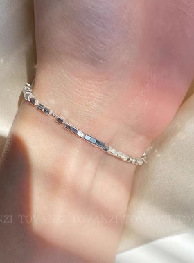 韩国小众s925纯银小方块设计感轻奢高级感碎银子手链送闺蜜礼物