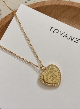 欧美s925纯银镶钻字母爱心形项链轻奢金色微镶刻字2021新款项坠女