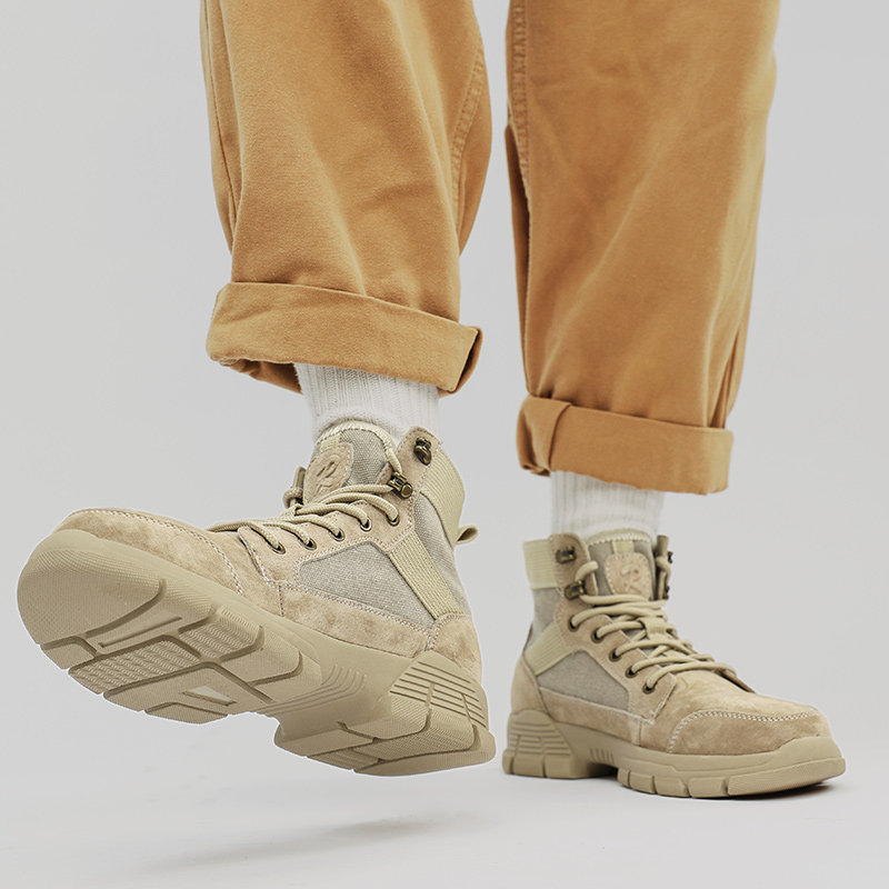 马丁靴男2024秋季新款高帮真皮短靴沙漠靴子男增高厚底中帮工装靴