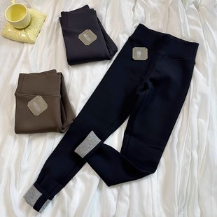 冬季新款山羊绒一体打底裤女外穿显瘦加厚保暖运动瑜伽修身九分裤