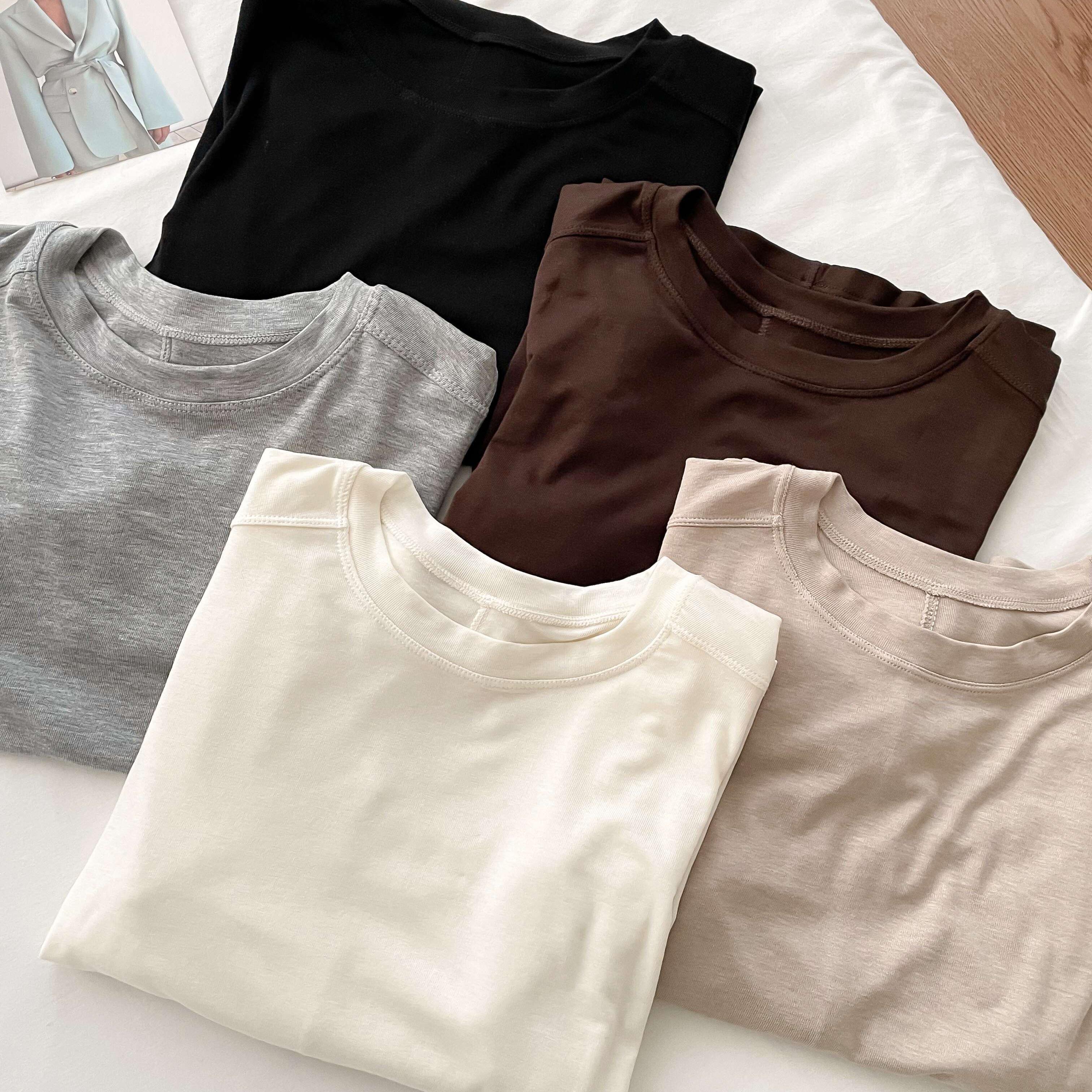 2025新款外穿正肩天丝羊毛肌底衣圆领打底衫长袖秋衣保暖上衣内搭