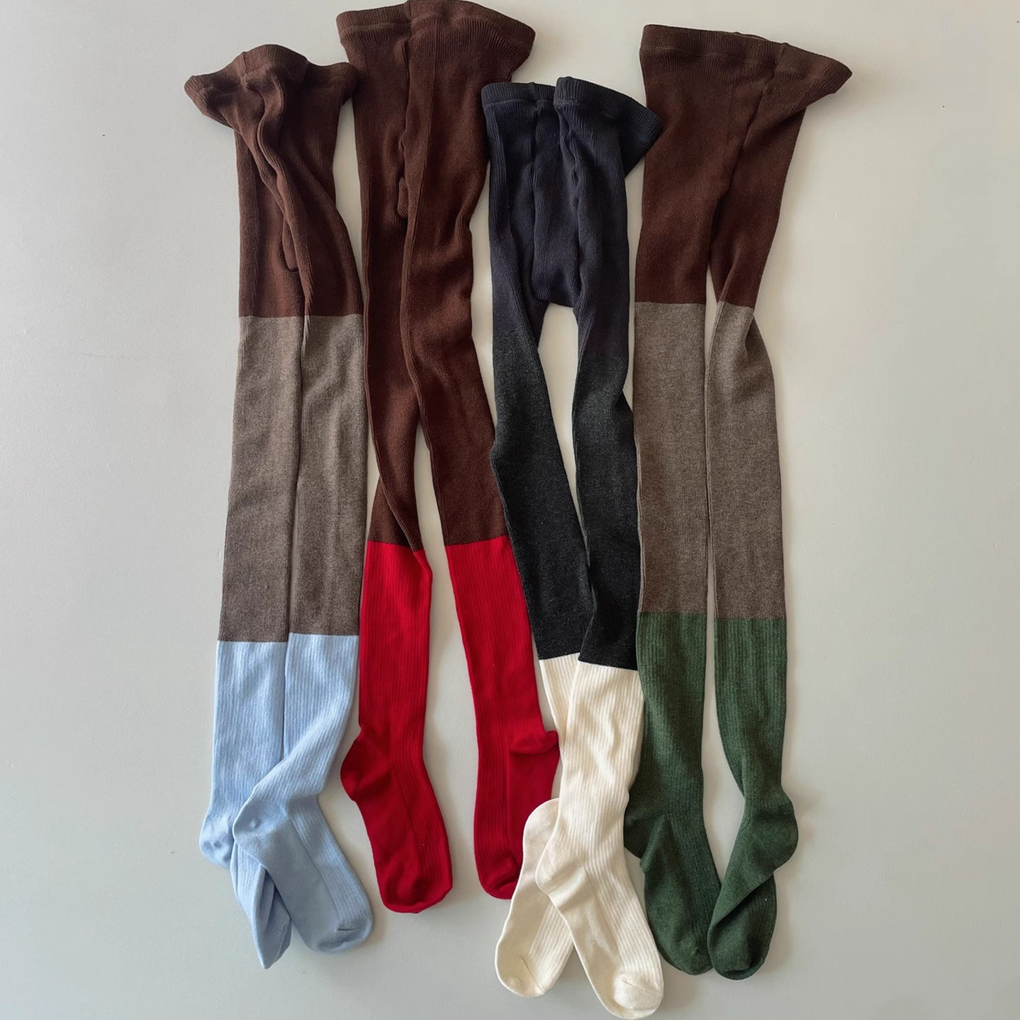 小众设计个性羊毛混纺拼色连裤袜