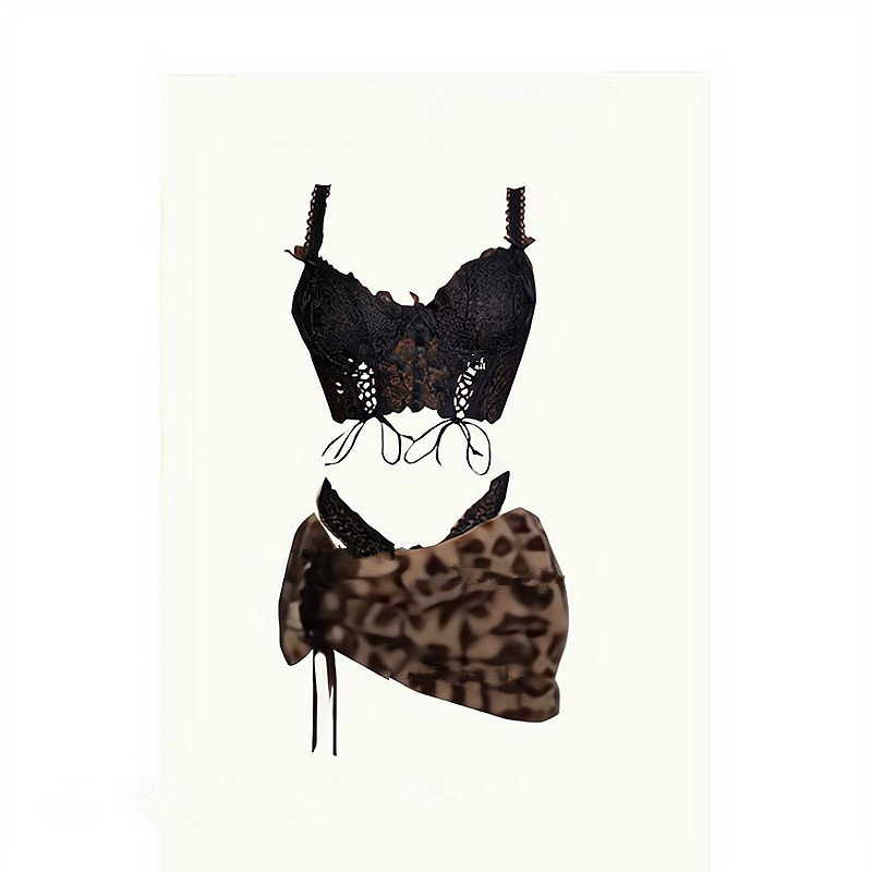 原创辣妹酒吧夜场蹦迪黑色内衣女团演出服DJ性感豹纹擦边套装