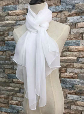 丝巾春秋冬保暖护颈椎乔其纱白色纱巾走秀披肩女180*70长薄款围巾