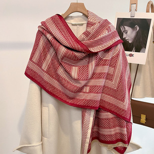 回形字母时尚仿羊绒围巾女冬季韩版百搭学生加厚围脖双面披肩御寒