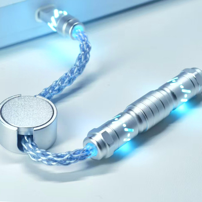 Hiomu客制化发光镂空RGB发光单晶铜航插线8K磁轴键盘数据线充电线