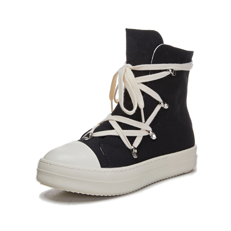 thumbnail for Couple RO High Top Shoes Men's 2024 New Autumn Winter Pentagram Canvas Martin Boots Leather Platform Casual Board Shoes Tide