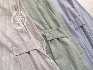 森系贵牌con yes朴素不失精致提花棉麻腰袢包布扣连衣裙 3色