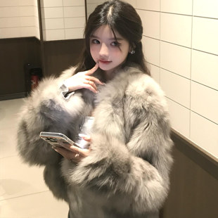 高级感仿狐狸毛皮草外套女短款冬季新款加厚时尚洋气渐染毛绒上衣