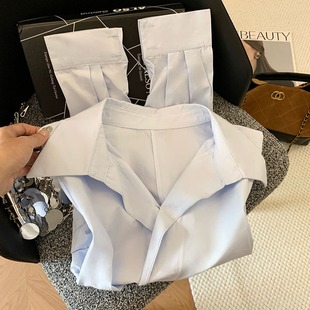 白色气质翻领衬衣宽松减龄防晒上衣 女春季 不规则收腰显瘦长袖 衬衫