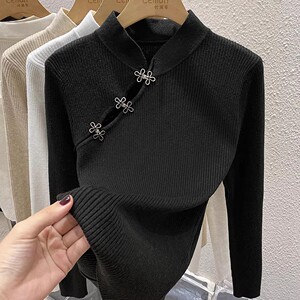 2023秋冬半高领毛衣女加厚打底衫设计感小众修身内搭黑色针织上衣