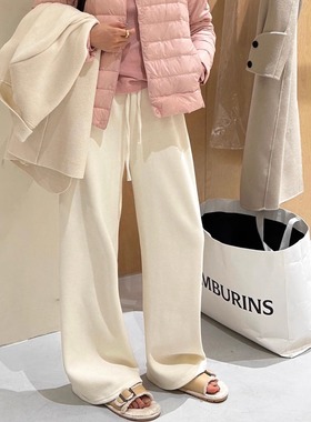 2024秋冬灰色直筒卫裤女慵懒风加绒高腰显瘦垂坠感宽松休闲阔腿裤