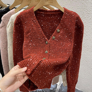 2023秋冬V领毛衣女外套打底衫设计感小众洋气针织衫开衫加厚上衣
