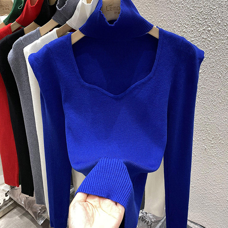 针织打底衫女设计感小众方领挂脖上衣秋冬内搭洋气加厚高领毛衣冬,女装/女士精品,时尚防晒服,淘宝优惠券,粉丝福利购,淘宝优惠卷