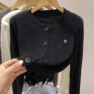 2023秋冬小香风毛衣外套女设计感小众宽松破洞针织开衫高级感上衣