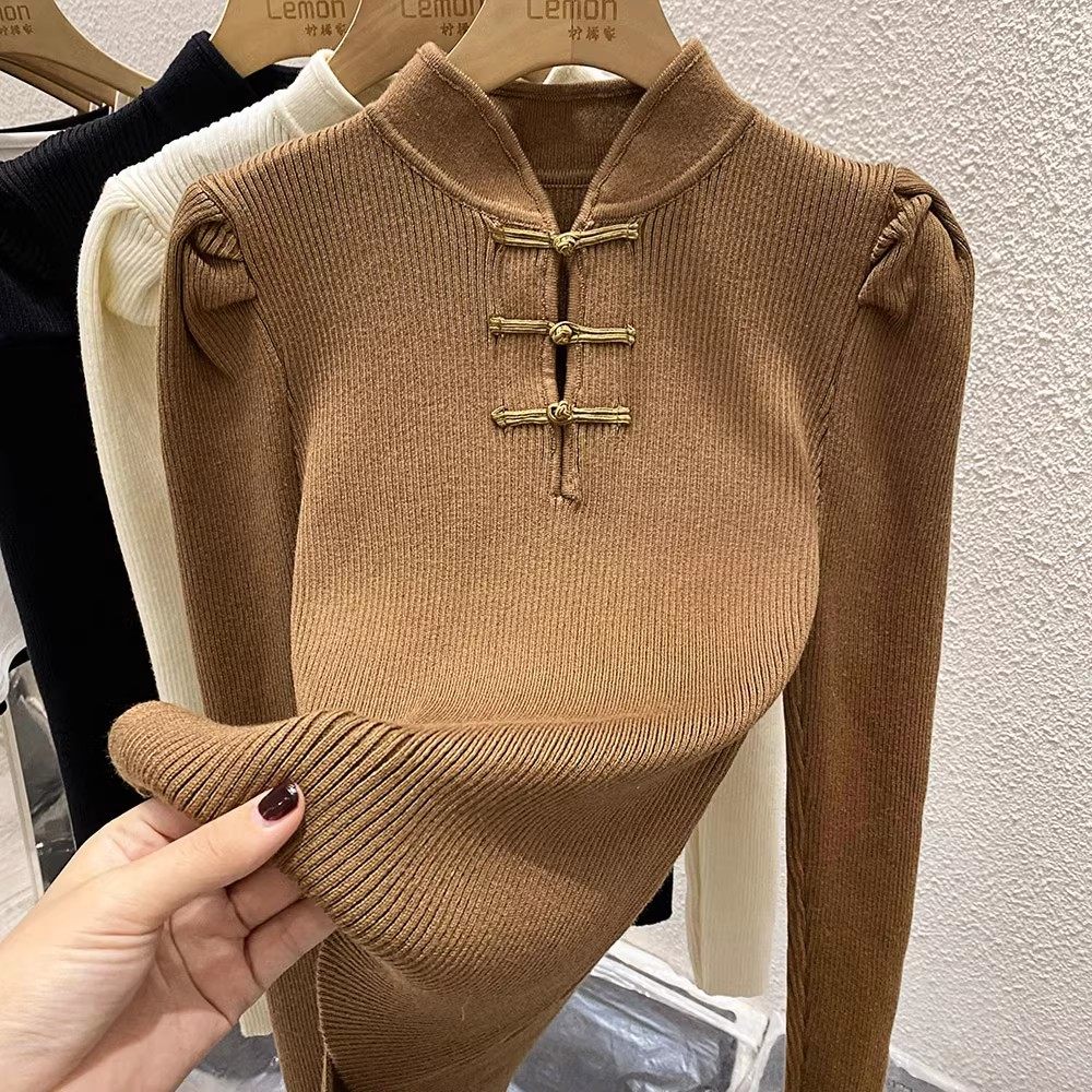 2023秋冬泡泡袖针织打底衫女加厚内搭设计感小众法式毛衣修身上衣,女装/女士精品,时尚防晒服,淘宝优惠券,粉丝福利购,淘宝优惠卷