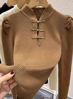 泡泡袖针织打底衫女加厚内搭