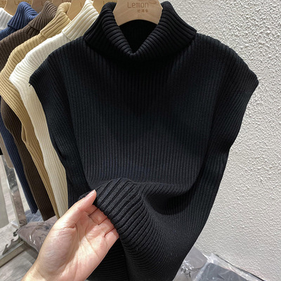 高领针织打底衫无袖毛衣马甲背心