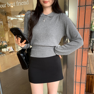 上衣 法式 娃娃领气质收腰内搭打底针织衫 女秋冬设计感小众毛衣长袖