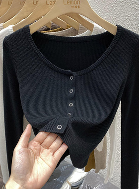V领披肩针织衫开衫女打底衫冬季修身内搭短款小个子毛衣外套上衣