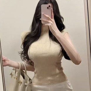 气质内搭打底衫 针织T恤女早春高级感法式 上衣 百搭短袖 半高领修身
