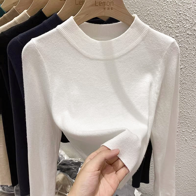 半高领白色针织衫女小众短款毛衣