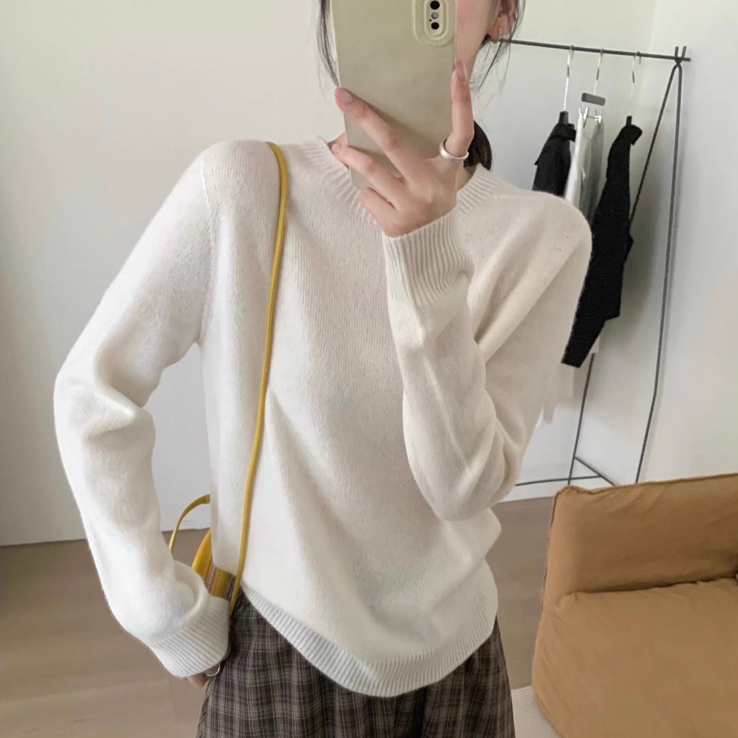圆领修身法式毛衣针织衫女