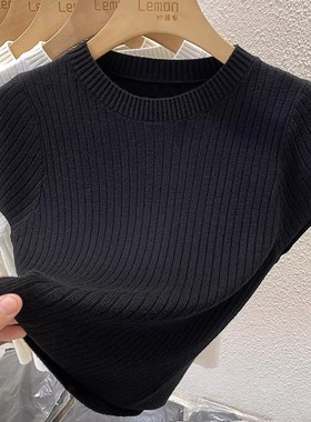 2025早春辣妹短款短袖T恤女修身显瘦内搭打底衫白色法式针织上衣