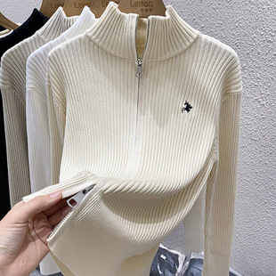 毛衣长袖 设计感小众立领开衫 外套上衣 女秋冬打底衫 高领拉链针织衫