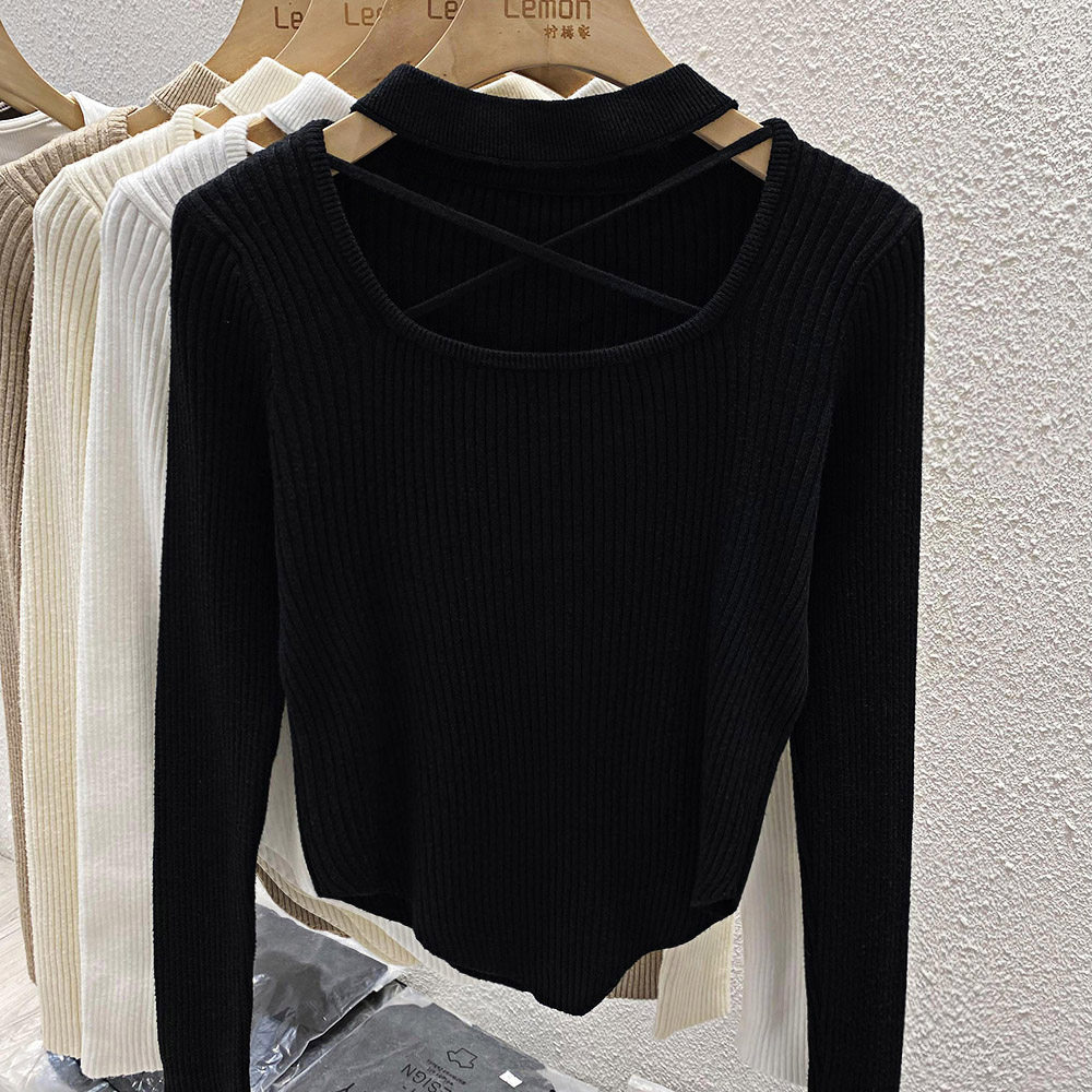 2024秋冬毛衣女内搭设计感小众加厚打底衫修身方领挂脖针织衫上衣,女装/女士精品,时尚防晒服,淘宝优惠券,粉丝福利购,淘宝优惠卷