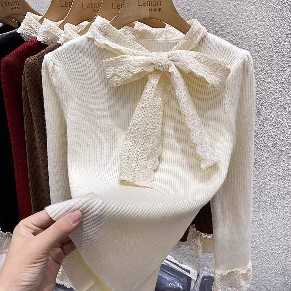 2023秋冬撞色长袖毛衣女修身内搭设计感小众蝴蝶结打底针织衫上衣,女装/女士精品,时尚防晒服,淘宝优惠券,粉丝福利购,淘宝优惠卷